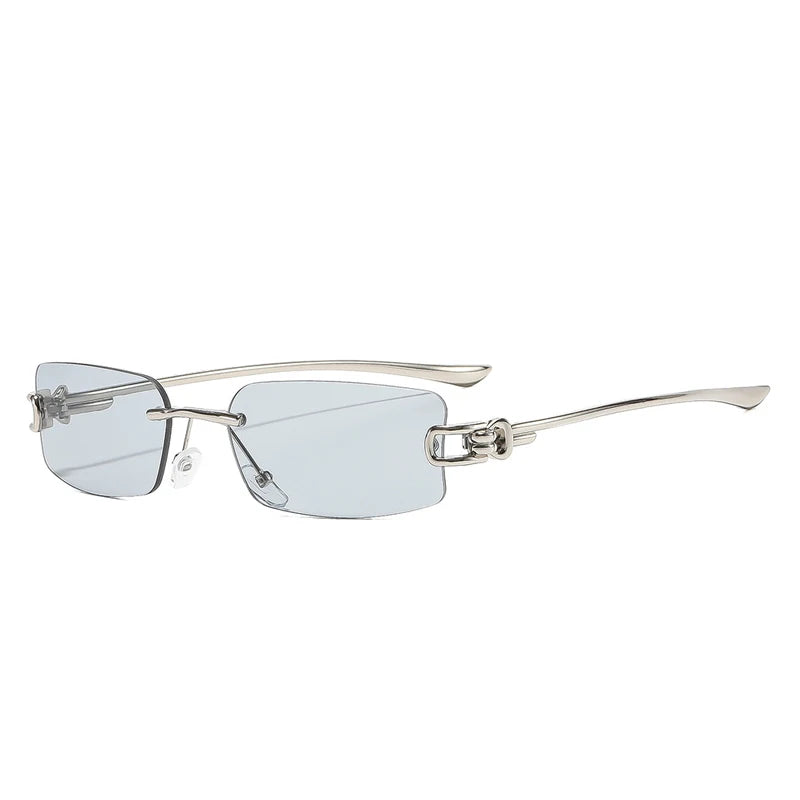 Silver Light Gray Frameless rimless sunglasses, overhead view