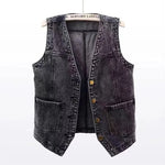 Women's sleeveless denim vest jacket — back view