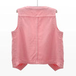 Women's sleeveless denim vest jacket — side view