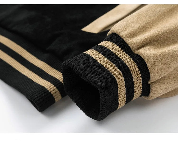 Close-up of black and beige striped sleeves on a white background