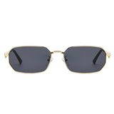 Gold-framed sunglasses with dark lenses on a white background