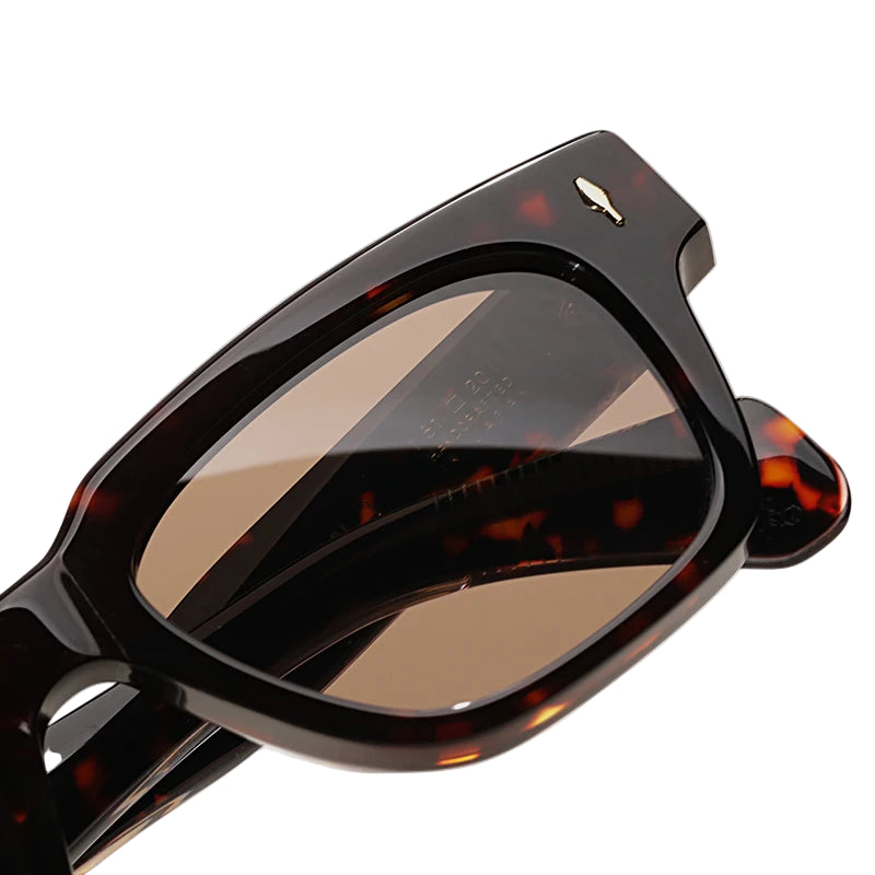 Square acetate sunglasses worn, three-quarter view