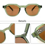 Square gradient polarized sunglasses worn outdoors — close-up
