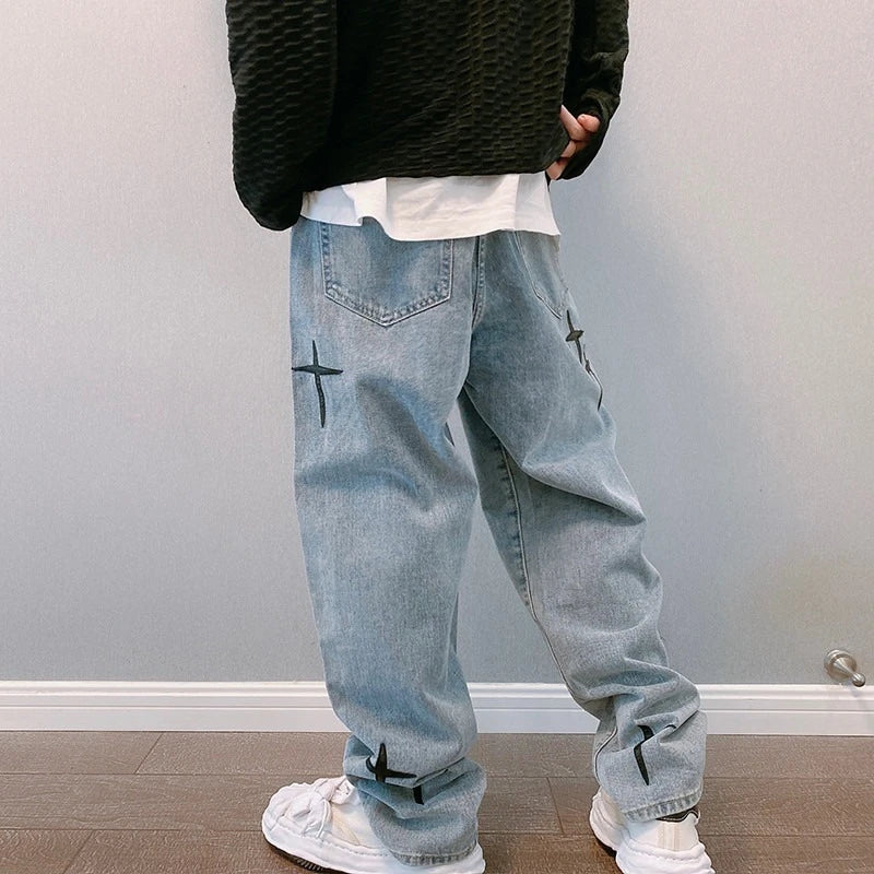 Star graphic baggy wide-leg jeans, back view