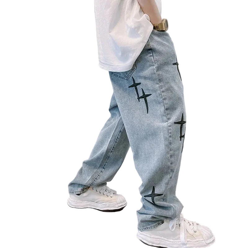 Star graphic baggy wide-leg jeans, graphic detail