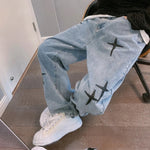 Star graphic baggy wide-leg jeans, front view