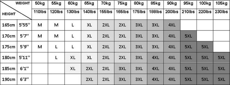 Size chart for Streetwear Parka Jacket