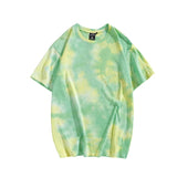 Tie-dye oversized t-shirt on model, side