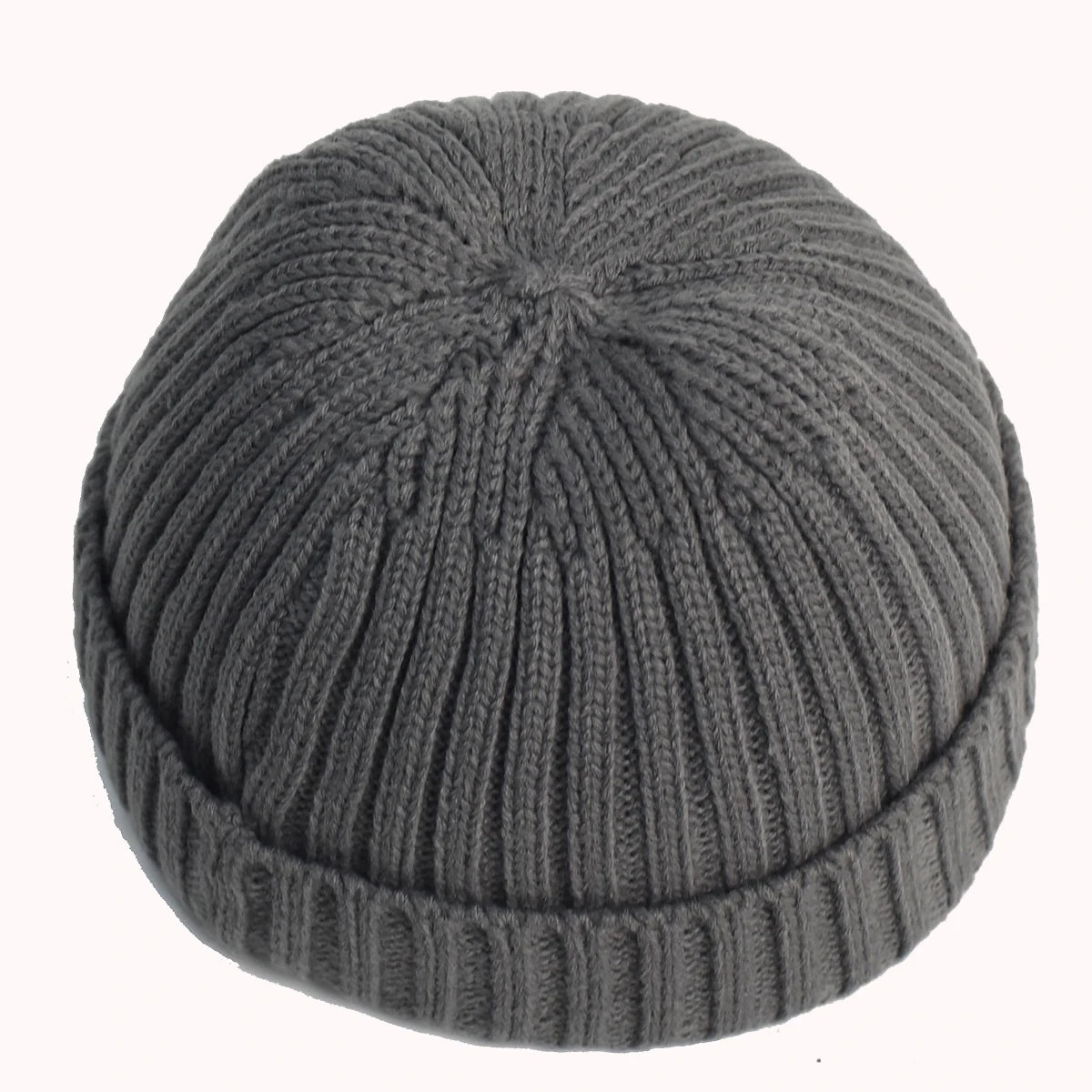 Gray knit beanie on a white background