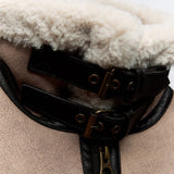 Shearling Lined Faux Leather Aviator Jacket - Women's Khaki Moto Coat with Belt