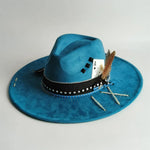 Turqoise Stripe Distressed wide-brim cowboy hat in alternate colorway, angled view