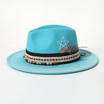 Turquoise Interior sweatband detail of distressed wide-brim cowboy hat