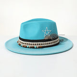 Turquoise Interior sweatband detail of distressed wide-brim cowboy hat