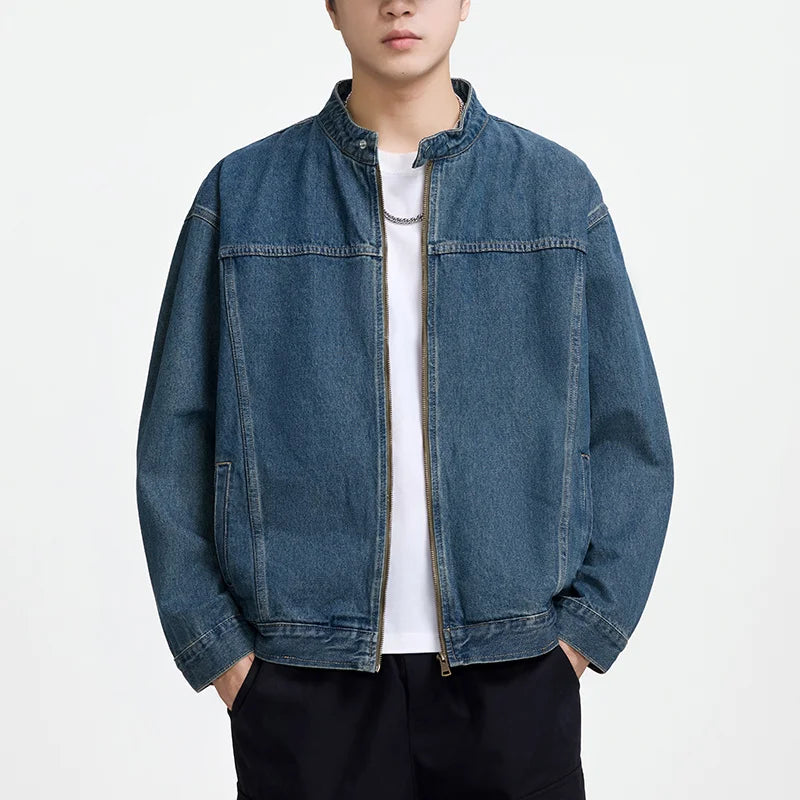 Washed denim zip jacket, detail view
