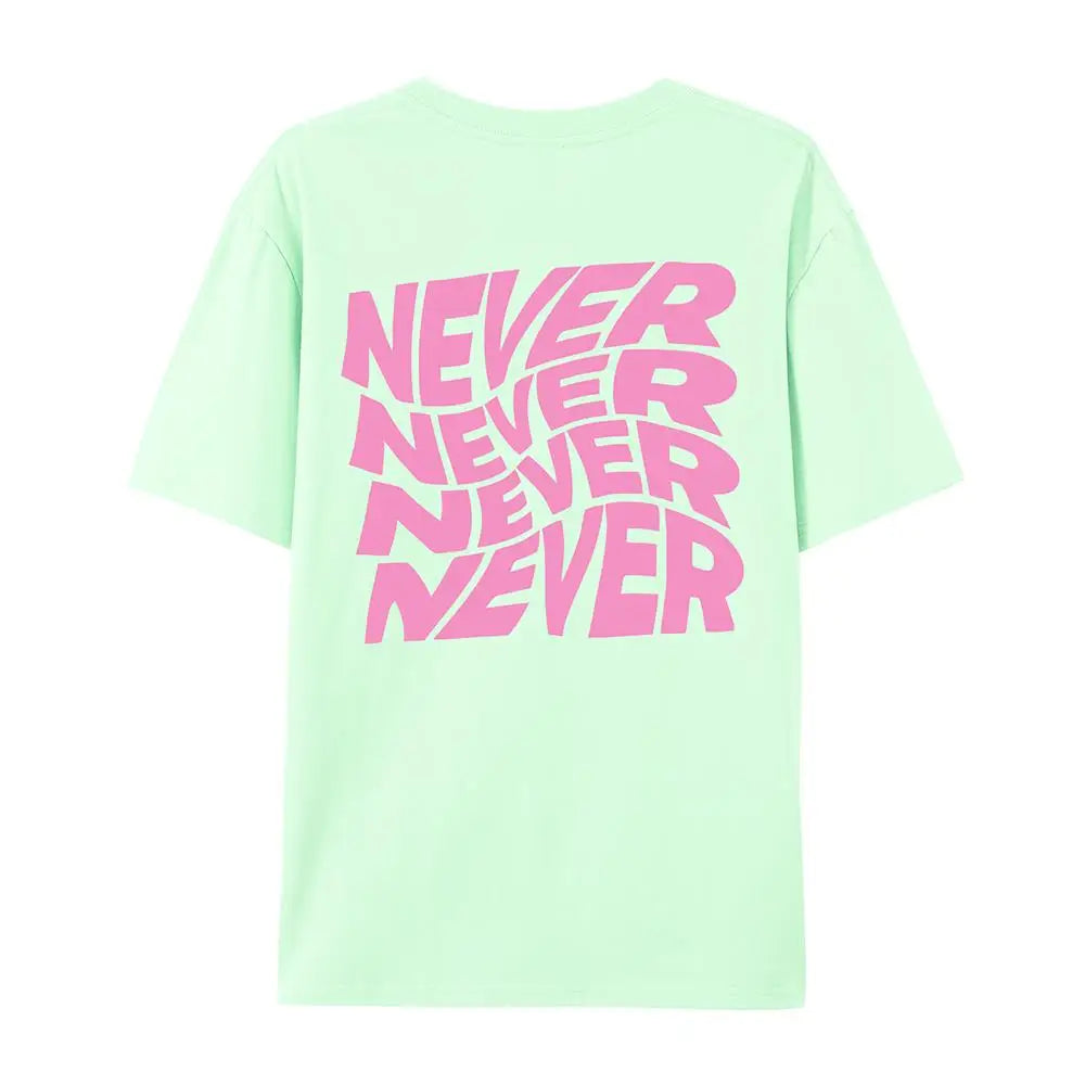 Water Green Wavy letter print oversized graphic tee — lifestyle shot 3