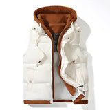 White Hooded puffer vest — front view
