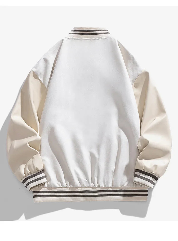 White jacket with black striped accents on a white background