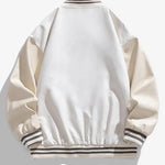 White jacket with black striped accents on a white background