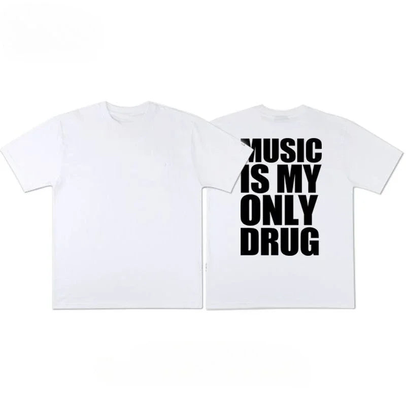 1 Music Is My Only Drug oversized graphic tee, flat lay