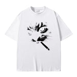 White Smoking cat graphic tee — back view, relaxed fit