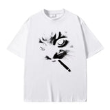 White Smoking cat graphic tee — back view, relaxed fit