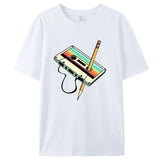 White Vintage graphic tee, close-up of print