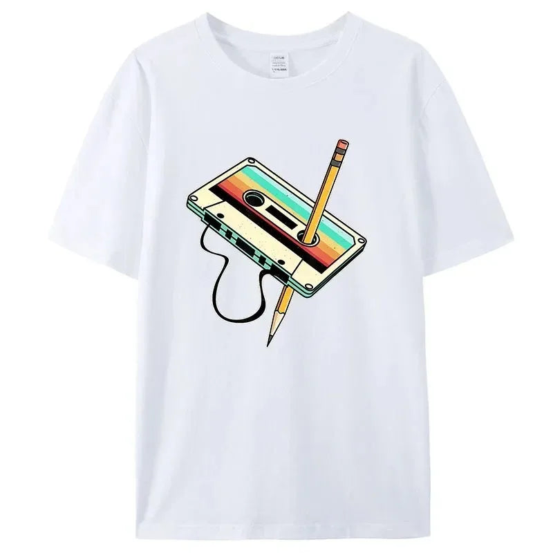 White Vintage graphic tee, close-up of print