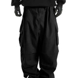 Wide-leg cargo pants, back view