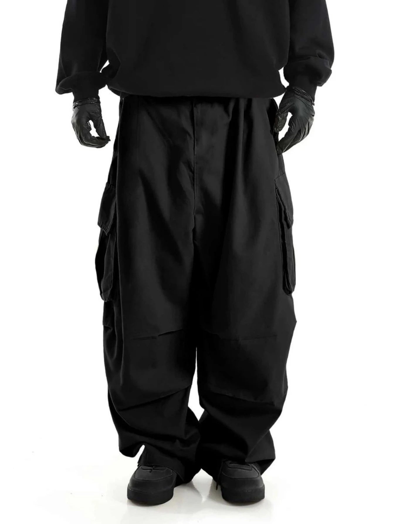 Wide-leg cargo pants, back view