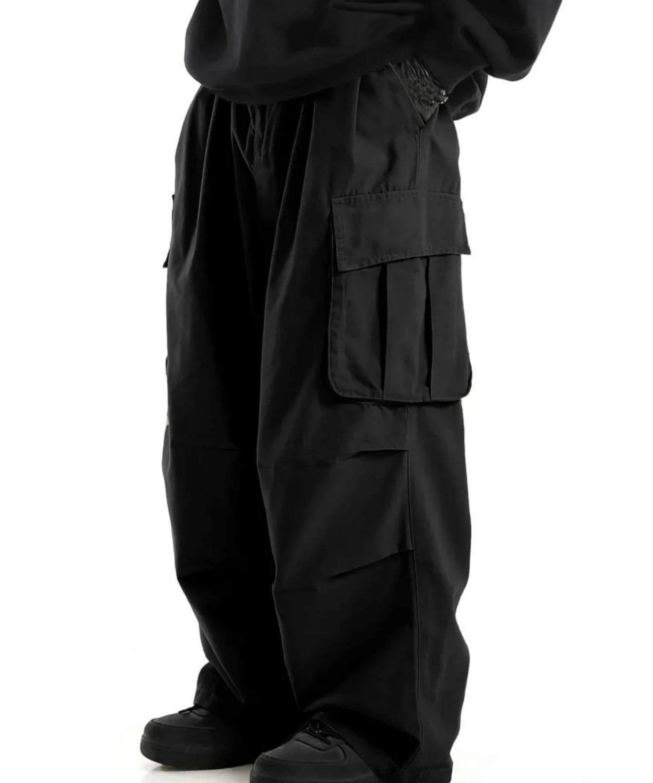 Wide-leg cargo pants, front view