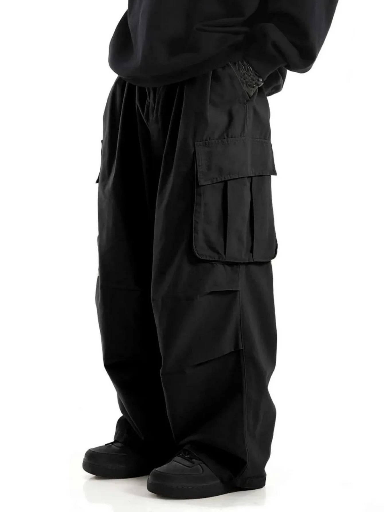 Wide-leg cargo pants, front view