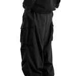 Wide-leg cargo pants, side view