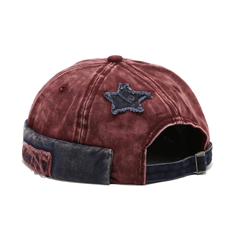 Wine Red Multiple acid wash brimless caps showing varied wash patterns