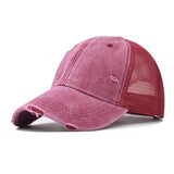Wine Red Distressed vintage wash trucker hat, fourth lifestyle shot