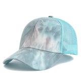 Womens Tie Dye Ponytail Trucker Hat