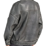 Women's Oversized Washed Denim Moto Jacket