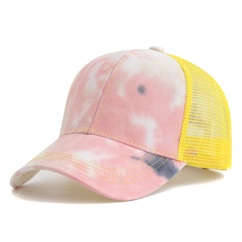 Womens Tie Dye Ponytail Trucker Hat