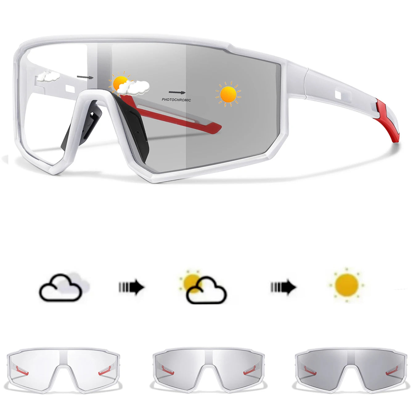 Wraparound photochromic sport sunglasses on model, second view