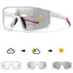 Wraparound photochromic sport sunglasses on model, second view