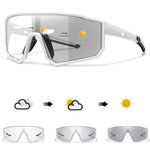 Wraparound photochromic sport sunglasses worn on model