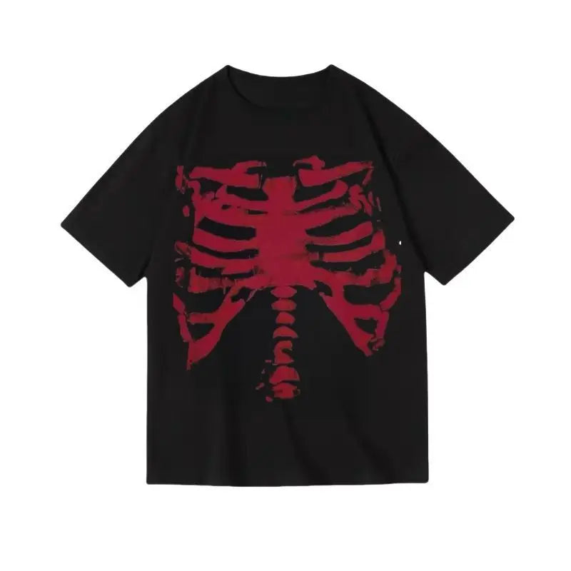 X474-Black Skeleton graphic tee — front view