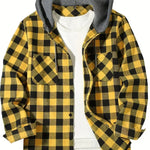 Yellow Hooded flannel shirt worn buttoned up