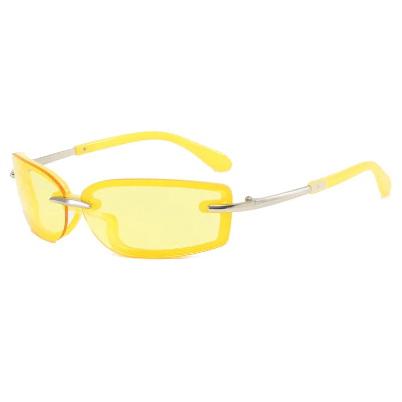 Yellow sunglasses with a black label displaying 'C8' on a white background