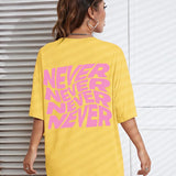 Yellow Wavy letter print oversized graphic tee — lifestyle shot 7