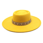Yellow wide-brim felt fedora hat colorway