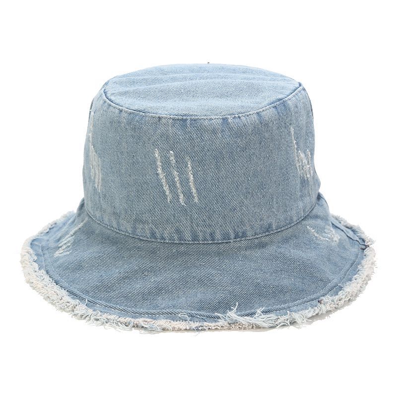 Washed Distressed Denim Bucket Hat with Frayed Edges. - One Size Fits Most  - 100& Cotton | 724347 | Wholesale Fashion Jewelry