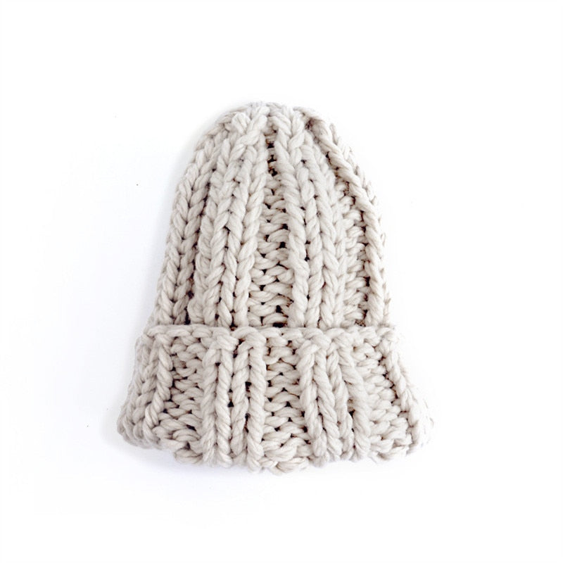 Beige Wool and cotton beanie hat, front view