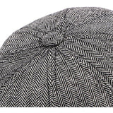 Black And White Newsboy cap close-up of top panel seams and button on crown