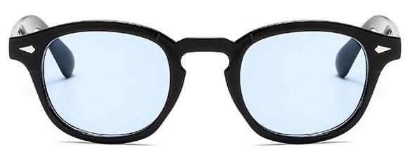 Black Blue Tinted round sunglasses shown in straight-on front view with keyhole bridge