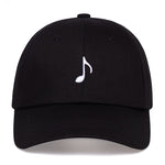 Black Eighth Note hat shown in flat front view with embroidered music note logo